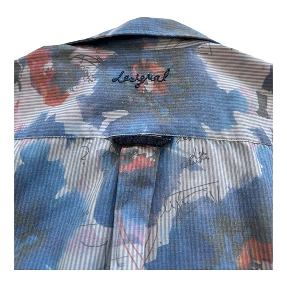 Desigual Shirt Long Sleeves Button Up Floral Striped Print Blue Mens Size XL - Picture 5 of 12